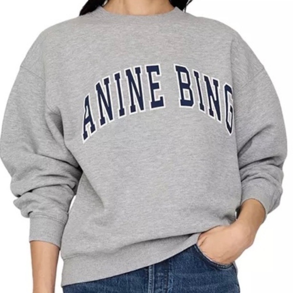 Anine Bing Spencer Sweatshirt Logo Heather Grey Oversized Pullover Medium